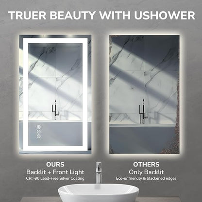 40x32 Inch LED Bathroom Mirror for Over Sink | Tempered Glass - Frameless Backlit Lighted Mirror for Bathroom Vanity with Anti-Fog, 3 Colors Dimmable, Memory Function