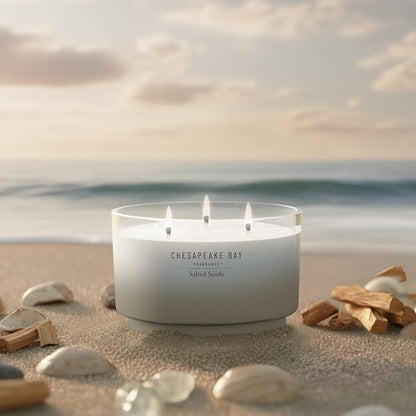Chesapeake Bay, 14.5oz Salted Sands Scented Candle, Mood Evoking Fragrance, Sea Glass-Inspired Jar, Premium Soy Blend Wax with Essential Oils, Coastal Fragrance for Home Décor or Gifting