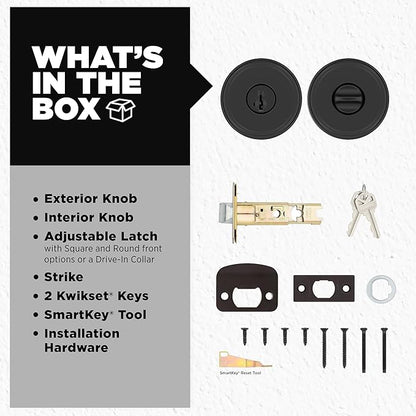 Kwikset Maven Entry Door Knob with Lock and Key, Secure Keyed Handle Exterior, Front Entrance and Bedroom, Matte Black, 10 Pack, Pick Resistant SmartKey Rekey Security and Microban