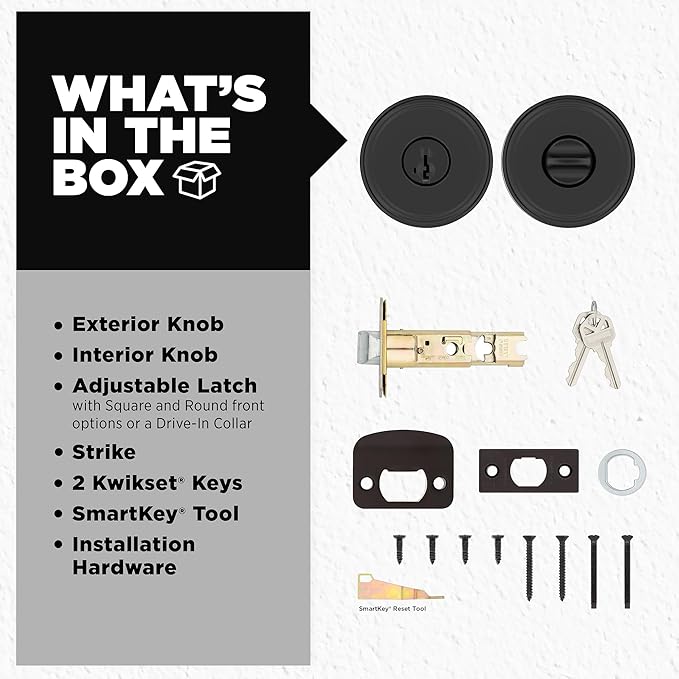 Kwikset Maven Entry Door Knob with Lock and Key, Secure Keyed Handle Exterior, Front Entrance and Bedroom, Matte Black, 4 Pack, Pick Resistant SmartKey Rekey Security and Microban