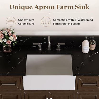 48" Bathroom Vanity with Sink, Fully Assembled, Walnut | Solid Wood Frame with Quartz Countertop, Ceramic Sink & Backsplash, Soft-Close Doors and 6 Full-Extension Drawers