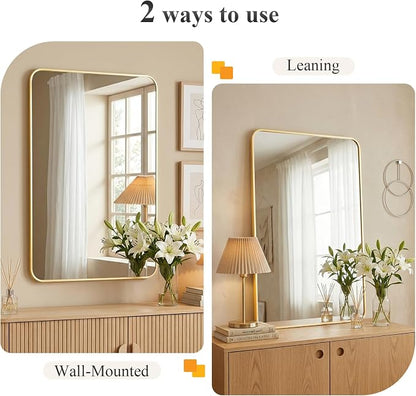 Sweetcrispy Bathroom Mirror, Vanity Mirrors for Wall, 20x28 Inch | Matte Metal Frame, Rounded Rectangle, Over Sink Home Decor, Living Room Bedroom, Gold