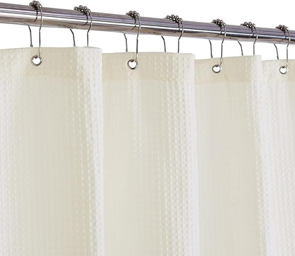Barossa Design Waffle Weave Fabric Shower Curtain Heavyweight 230 GSM, Hotel Luxury, Water Repellent, Washable, Cream Diamond Pattern Pique for Decorative Bathroom Curtains