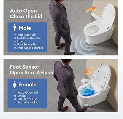 Ceramic Smart Toilet with Bidet Built In, Bidet Toilet ADA Comfort Height Elongated One-Piece Toilet,Toilet With Bidet 3 Multi-Functional Cleaning Modes Night Light Heated Seat S20