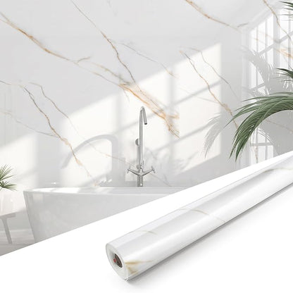 Marble Peel and Stick Waterproof Wall Paneling, 118" x 47" Statuario Gold Glossy Finish Self-Adhesive Backsplash Tile Vinyl Wall Panel for Kitchen Bathroom Wall Decor, Covers 38.75 Sq. Ft.