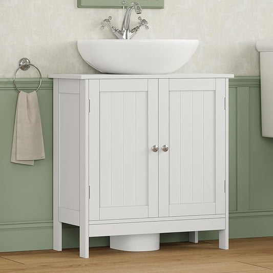 Iwell Pedestal Sink Storage Cabinet with 2 Doors and Shelf, Under Sink Cabinet, Bathroom Sink Cabinet with U-Shape, White