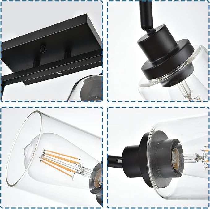 MELUCEE Ceiling Track Lighting Kits 6 Light Bathroom Light Fixtures Wall Mount with Flexibly Rotatable Light Head, Modern Black Spotlights with Clear Glass Shade