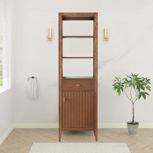 HOMEBEYOND Bathroom Vanity with Storage Cabinet & Shelves, Free-Standing Vanity with Soft-Closing Doors, Golden Brushed Handware, Walnut