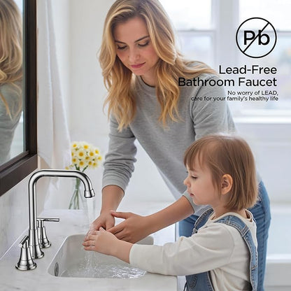 FORIOUS Widespread Bathroom Faucets Polished Chrome, 3 Hole Faucet for Bathroom Sink with Pop Up Drain for 8 Inch Vanity RV Camper Lavatory Sink