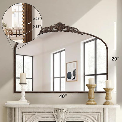 Micasso Vintage Bronze Wall Mirror: 40"x29" Baroque Antique Arched Mirror | Traditional Ornate French Decorative Mirror for Bedroom/Bathroom/Fireplace/Entryway/Hallway/Dresser/Vanity/Mantel/Nightstand