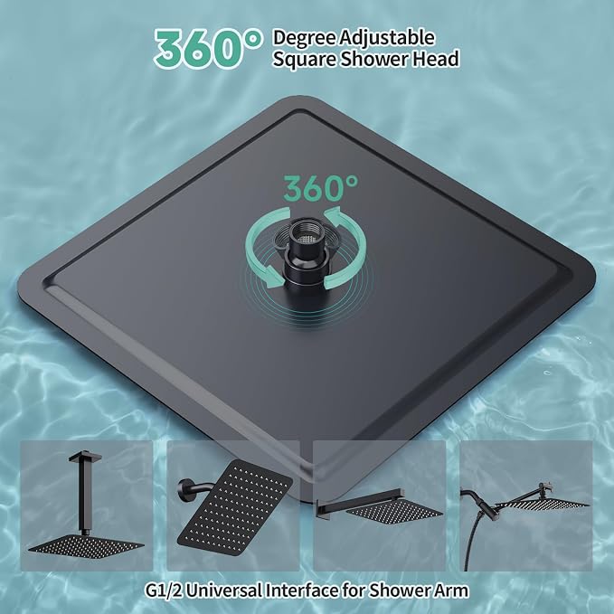 SR SUN RISE 12 Inch Rain Shower Head 304 Stailess Steel Matte Black High Pressure Rainfall Showerhead Water Saving