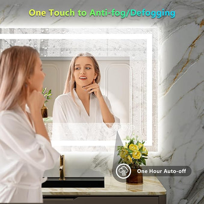 40x36 LED Bathroom Mirror with Lights, RGB Backlit Lighted Mirror | Backlit and Front Light, Anti-Fog, 3 Color Dimmable, Memory, Tempered Glass, IP54 Waterproof, UL Listed