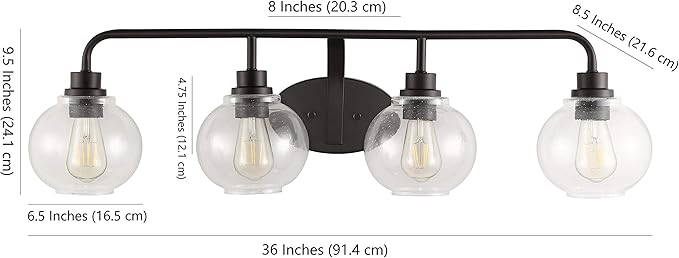 JONATHAN Y 36" Oil Rubbed Bronze Farmhouse LED Vanity Light Wall Sconce for Bathroom, Clear Seeded Glass Shade, Industrial Iron Indoor Fixture, LED Bulb Included (JYL7529A)