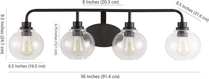 JONATHAN Y 36" Oil Rubbed Bronze Farmhouse LED Vanity Light Wall Sconce for Bathroom, Clear Seeded Glass Shade, Industrial Iron Indoor Fixture, LED Bulb Included (JYL7529A)
