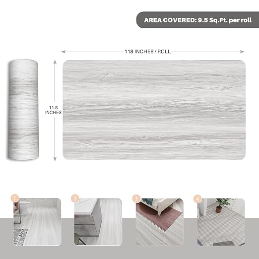 Wood Grain Peel and Stick Floor Tiles – 11.8” Width, Full Roll Length of 118" – Versatile Design for Any Space, Light Color Self Adhesive Vinyl Flooring, Waterproof and Non-Slip Features