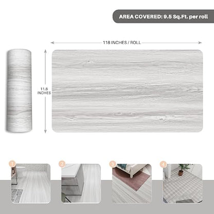 Wood Grain Peel and Stick Floor Tiles – 11.8” Width, Full Roll Length of 118" – Versatile Design for Any Space, Light Color Self Adhesive Vinyl Flooring, Waterproof and Non-Slip Features