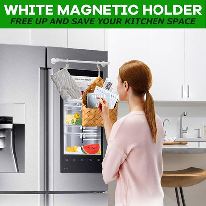 ULIBERMAGNET Magnetic Towel Holder, 1 Set Magnetic Towel Bar Holder with Adjustable Length, White Non-Slip Magnetic Towel Rod Rack for Refrigerator, Dishwasher, Oven, Laundry
