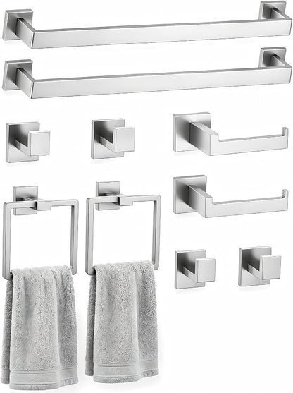 Nevado 10-Piece Wall Mounted Bathroom Hardware Set | Towel Bar, Toilet Paper Holder, Towel Ring& Robe Hook, Brushed Nickel Bathroom Accessories, 23.6‑Inch Towel Bar