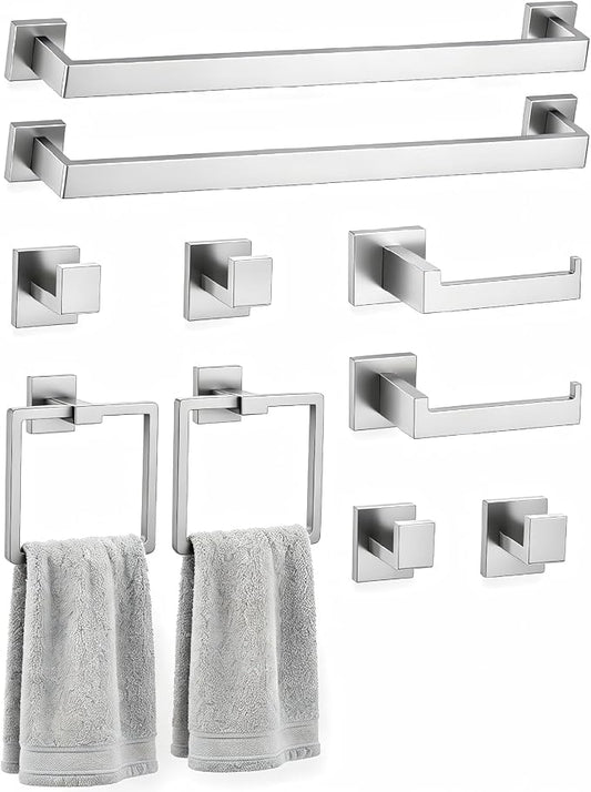 Nevado 10-Piece Wall Mounted Bathroom Hardware Set | Towel Bar, Toilet Paper Holder, Towel Ring& Robe Hook, Brushed Nickel Bathroom Accessories, 23.6‑Inch Towel Bar