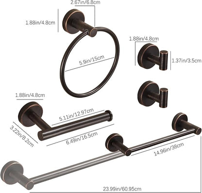 Bronze Bathroom Accessories, Oil Rubbed Bronze Hardware Set Includes 15 to 24 Inch Towel Bar Toilet Paper Holder Hand Towel Ring 2 Robe Hook Wall Mount 5 Pieces