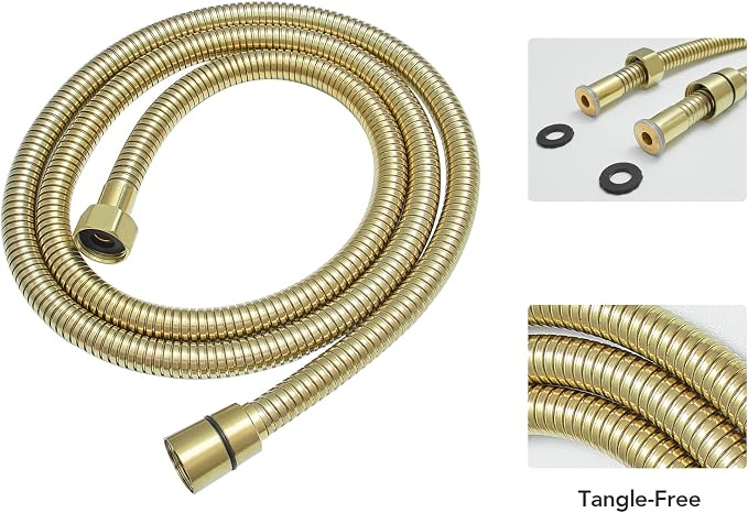 Handheld Shower Head Sprayer Shower Wand Hand Shower Showerhead Gold | Brushed Gold High Pressure Showerhead, Hand Held Sprayer, Brass Shower Head, Wall Mounted, 60 In Stainless Steel Shower Hose