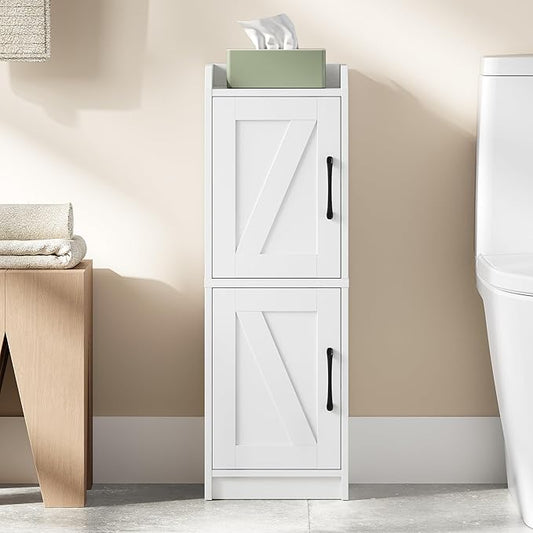Bathroom Storage Cabinet, Small Corner Floor Cabinet with Door and Shelves, Narrow Bathroom Organizer and Paper Storage with Adjustable Shelves, for Small Spaces, White BC27113X