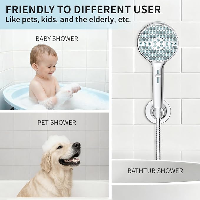 Shower Head With Handheld, 9-Mode High Pressure Handheld Showerhead | Built-in Pause Mode & Power Wash, Anti-clog Nozzles Hand Shower, Leakproof 71 Inch Hose & Adjustable Bracket, Chrome