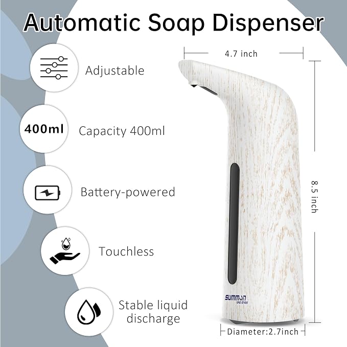 Automatic Liquid Soap Dispenser, 4-Level,13.5oz Touchless | Plastic,400ml Electric Battery Operated Hand & Dish Countertop Soap Dispensers with Sensor for Bathroom,Kitchen Sink