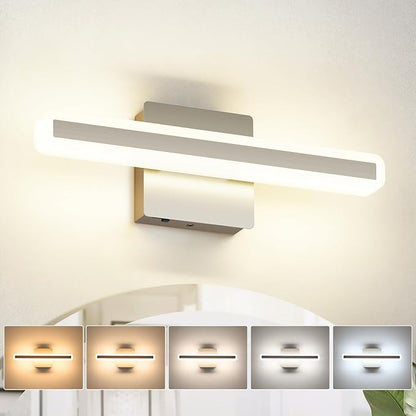 JUSHENG Brushed Nickel Vanity Lights for Bathroom, 5CCT Dimmable Vanity Light Bar, Modern LED Bathroom Lighting Fixtures Above Mirror 16'' Inch 16W