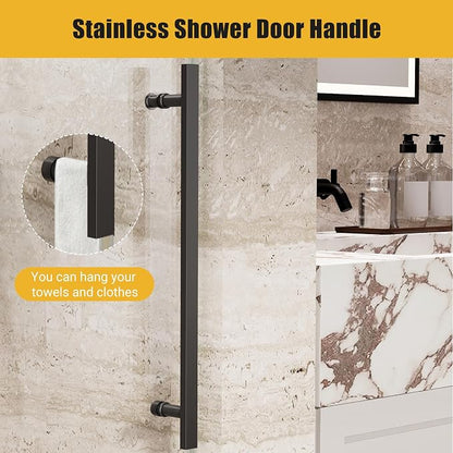 Shower Glass Door with Waterroof Seal Strip (56-60" W x 72 "H), Frameless Shower Sliding Door with Clear SGCC Tempered Glass 5/16" (8mm), Stainless Steel Hardware, Black