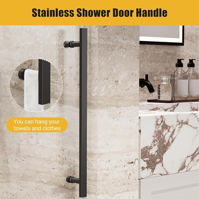 Shower Glass Door with Waterroof Seal Strip (56-60" W x 75 "H), Frameless Shower Sliding Door with Clear SGCC Tempered Glass 5/16" (8mm), Stainless Steel Hardware, Black