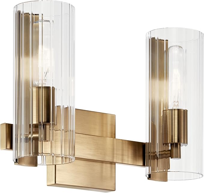 Kichler Jemsa 2 Light Vanity, Modern Light with Clear Fluted Glass in Champagne Bronze for Bathroom or Powder Room (9.75" x 13.75"), 55167CPZ