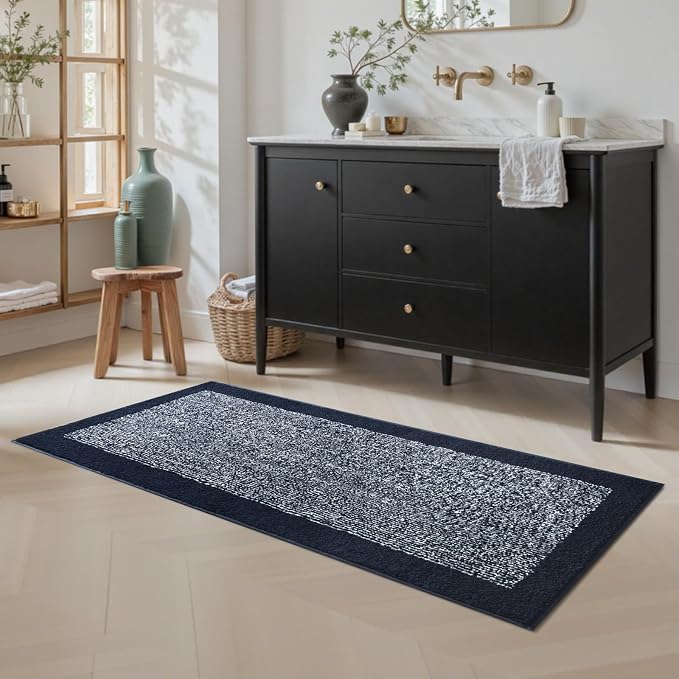 Bathroom Rugs 48x17 Non Slip Washable, Bath Mat for Bathroom Floor Tub, Soft Absorbent Quick Dry Mats for Shower, Bathtub,Home Decor(Dark Blue)