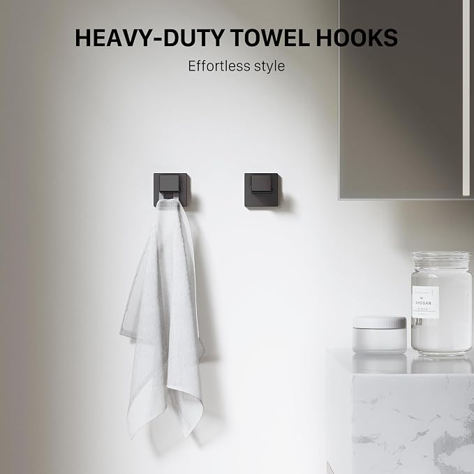 20-Piece 23.6 Inch Matte Black Bathroom Hardware Accessories Set | Stainless Steel Bath Extended Towel Bar, Toilet Paper Holder with Shelf, Towel Hooks, Square Towel Ring Wall Mounted
