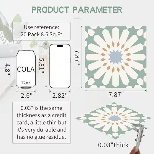 MORCART 20PCS 7.87" x 7.87" Peel and Stick Floor Tile,Aqua Mist Floral Look | Self-Adhesive DIY Vinyl Flooring, Removable and Waterproof Tile Sticker for Bathroom, Kitchen, Wall, Bedroom, Stairs