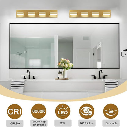 IZORRO LED Modern Bathroom Lights Fixtures(4-Light,Dimmable),Gold Acrylic Wall Lighting,Vanity Lights for Bathroom Over Mirror - 6000k 24In （No Assembly Required）