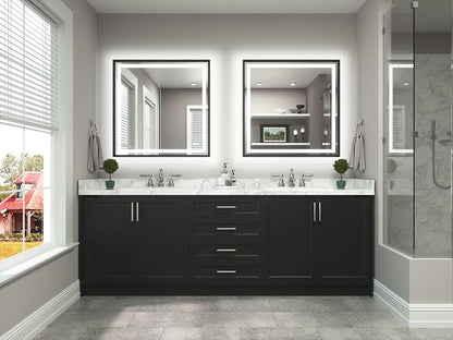 Led Bathroom Mirror 36 x 36 with Brushed Black Frame Anti-Fog Frontlit & Backlit Vanity Mirror Stepless Dimmable Lighted Mirrors for Bathroom Wall 3 Colors White/Warm/Natural Wall-Mounted