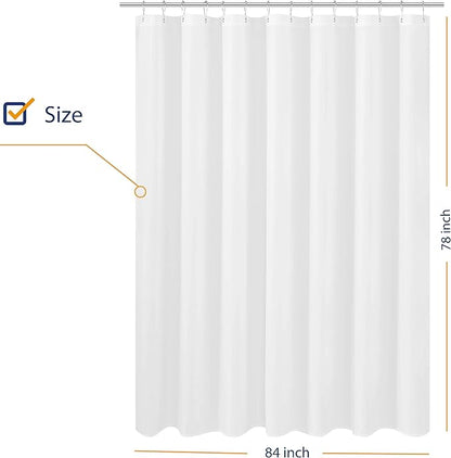 N&Y HOME Large Fabric Shower Curtain Liner 84 x 78 inches, Hotel Quality, Washable, Water Repellent, White Bathroom Curtains with Grommets, 84x78