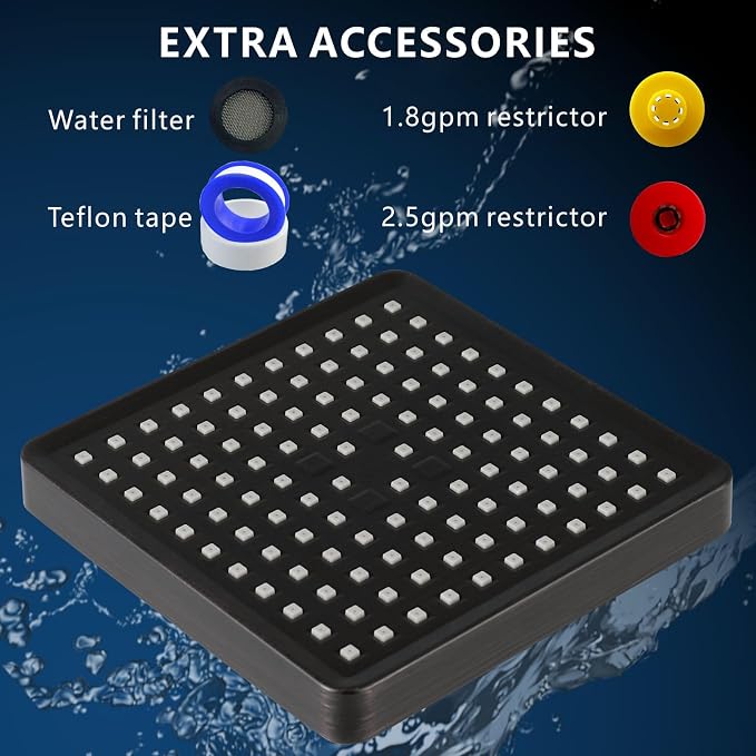 Voolan High Pressure Rain Shower Head - Luxury Modern Look - The Adjustable Replacement For Your Bathroom Showerhead - 6" Square High Flow Pressure Boosting Showers (Oil Rubbed Bronze)