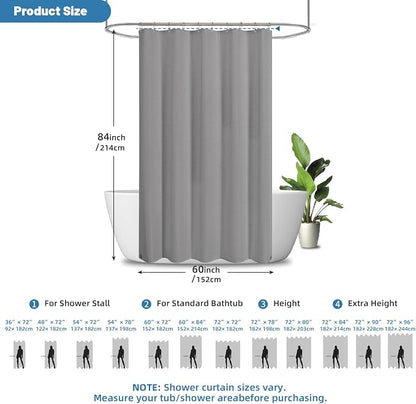 2-in-1 Waterproof Fabric Shower Curtain - No Separate Liner Needed, Hotel-Style Waffle Weave, Effortless Cleaning & Washable Bathroom Shower Curtain Set,60Wx84H,Grey