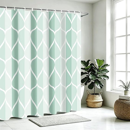 Gelbchu Geometric Shower Curtain for Bathroom, Light Green, 72x72 Inch | with Hooks, Premium Polyester, Quick Dry, Water Repellent, Machine Washable, Rustproof Grommets, Modern Minimalist