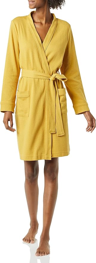 Amazon Essentials Women's Lightweight Cotton Waffle Mid-Length Bathrobe (Available in Plus Size)