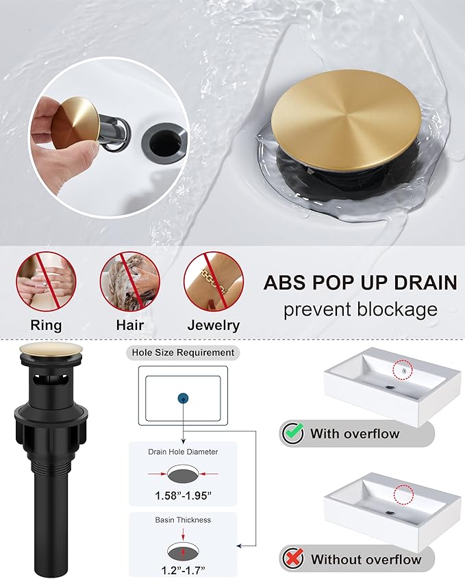 Midanya Bathroom Faucets 1 Hole, Single Handle Stainless Steel Bathroom Sink Faucet, Modern Vanity Faucets with Deck Plate,Water Supply Hoses and Pop Up Drain,Brushed Gold