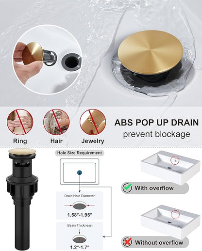Midanya Bathroom Faucets 1 Hole, Single Handle Stainless Steel Bathroom Sink Faucet, Modern Vanity Faucets with Deck Plate,Water Supply Hoses and Pop Up Drain,Brushed Gold