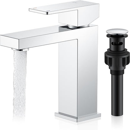 Chrome Bathroom Faucet Single Hole, Single Handle Vanity Sink Faucet | Bathroom Sink Faucet with Pop Up Drain & Supply Lines, Lead-Free cUPC & NSF Certified, 1 Handle Faucet for Vanity RV Restroom