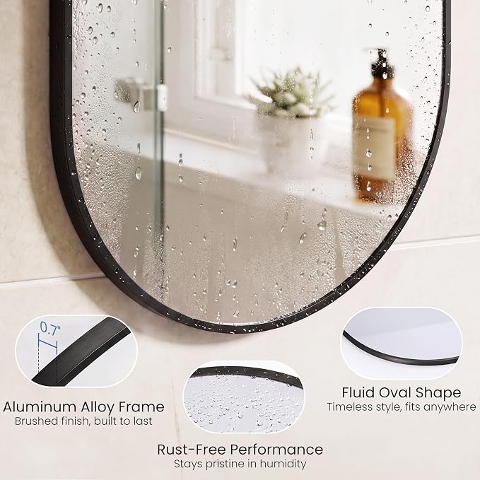 Sweetcrispy Oval Bathroom Wall Mirror, Vanity Mirror, 24x36 Inch | Metal Frame Tempered Glass, Over Sink Living Room, Bedroom Entryway Hang, Horizontal or Vertical, Black