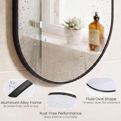 Sweetcrispy Oval Bathroom Wall Mirror, Vanity Mirror, 24x36 Inch | Metal Frame Tempered Glass, Over Sink Living Room, Bedroom Entryway Hang, Horizontal or Vertical, Black