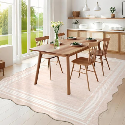 Garvee Scalloped Rug 10x13 Washable Area Rug for Living Room Natural Ivory | Rugs for Living Room, Non-Slip Soft Carpet for Bedroom, Scalloped Low-Pile Solid Rug Accent Rug for Dining Room Home Office