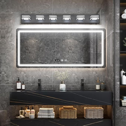 SOLFART Modern LED Dimmable Bathroom Light Fixtures Over Mirror Led Vanity Lights Modern Black LED 6 Light Vanity Light
