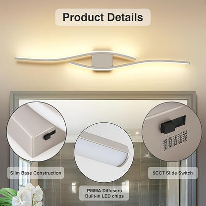 Joossnwell Bathroom Vanity Light Modern Bathroom Lighting Fixture Over Mirror Brushed Nickel 5CCT Dimmable Led Bath Vanity Light Bar 31.5 Inch